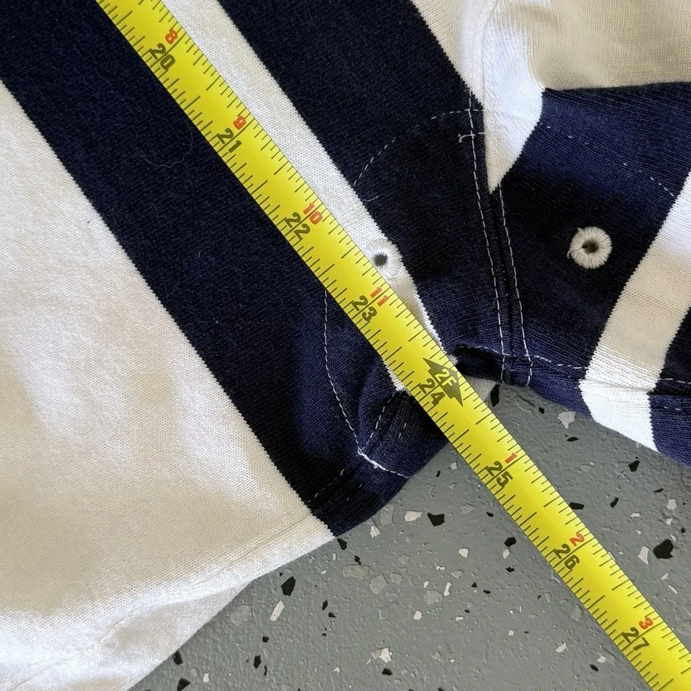 Polo Ralph Lauren Shirt‎ Mens Large Navy White Striped Rugby Cotton Vintage 90's